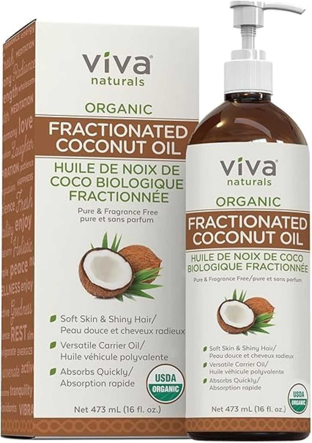 Organic Fractionated Coconut Oil - Skin & Hair Moisturizer, Relaxing Massage and Body Oil, Carrier Oil for Essential Oils Mixing, Pure Non-Greasy Coconut Oil for Skin and Hair, 16 Fl Oz